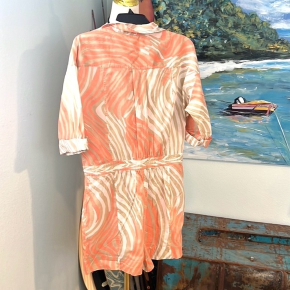 Diane von Furstenberg (DVF),Soleil Coral Wave Print,Cotton Romper,Size Large - Picture 2 of 12